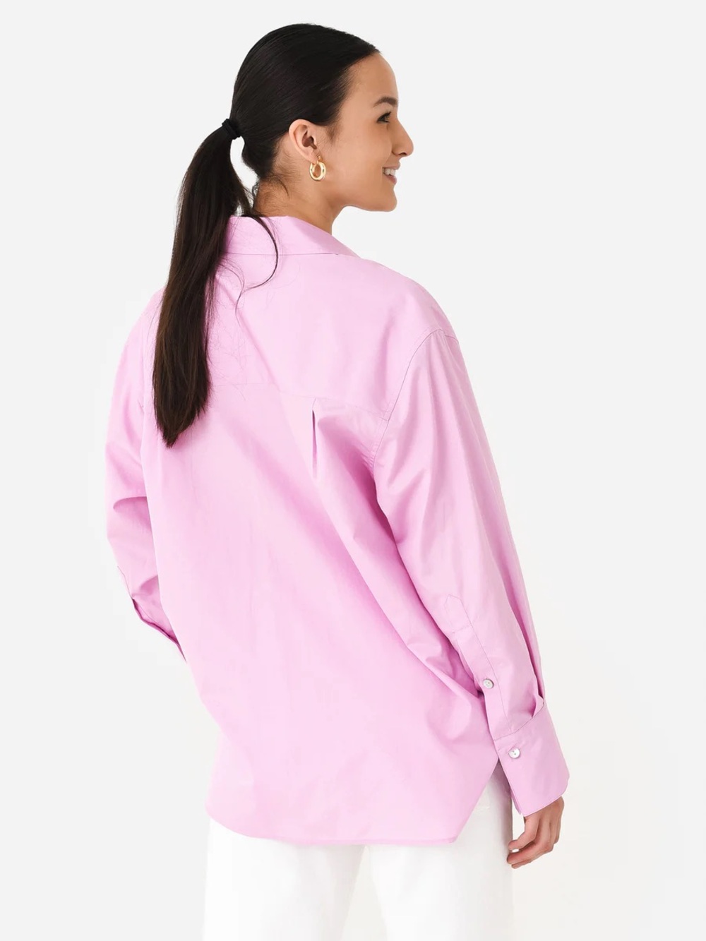 Vince Women's Oversized 100% Cotton Poplin Long Sleeve Shirt, Rosea Pink Size S - Picture 3 of 11